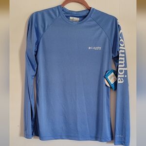 Columbia Tidal Sands Heather Long Sleeve Tee Shirt Omni Shade Wick UPF 50 Blue
